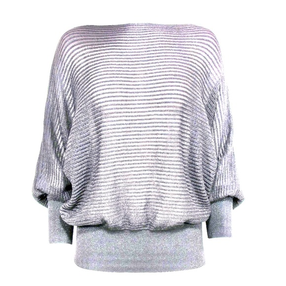 BCBGMaxAzria Sweaters - BCBG Max Azria Metallic Sweater Womens M Silver Party Dolman Sheer Retro Disco